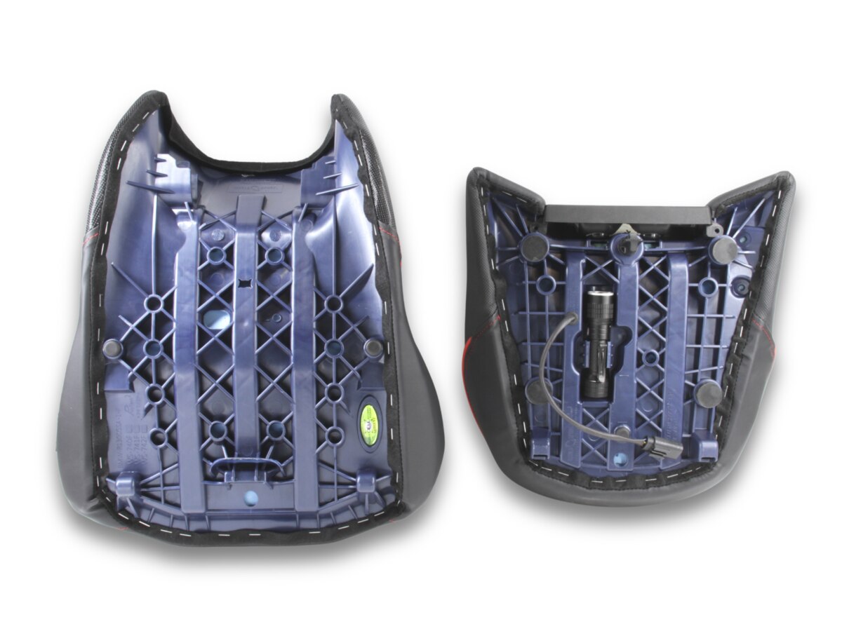 Explore Sargent's cycle gear for the R1300 GSA featuring the OEM-integrated rear seat switch with the Performance Plus All Black motorcycle seat covers Low Version.